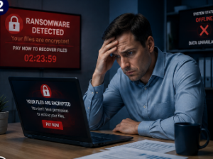 Business affected by ransomware and data loss.